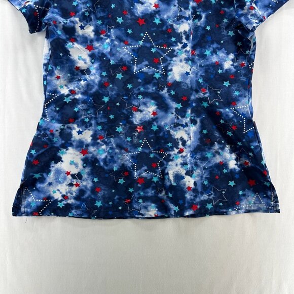 Dickies Scrub Top Womens Sz M Americana Stars and Tie Dye Medical Uniform Blue - Picture 6 of 10